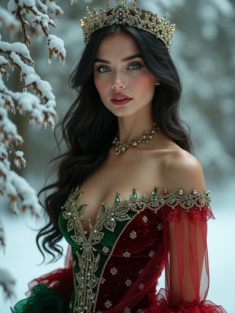 Christmas Gown Digital Art: Emerald Eyes and Velvet