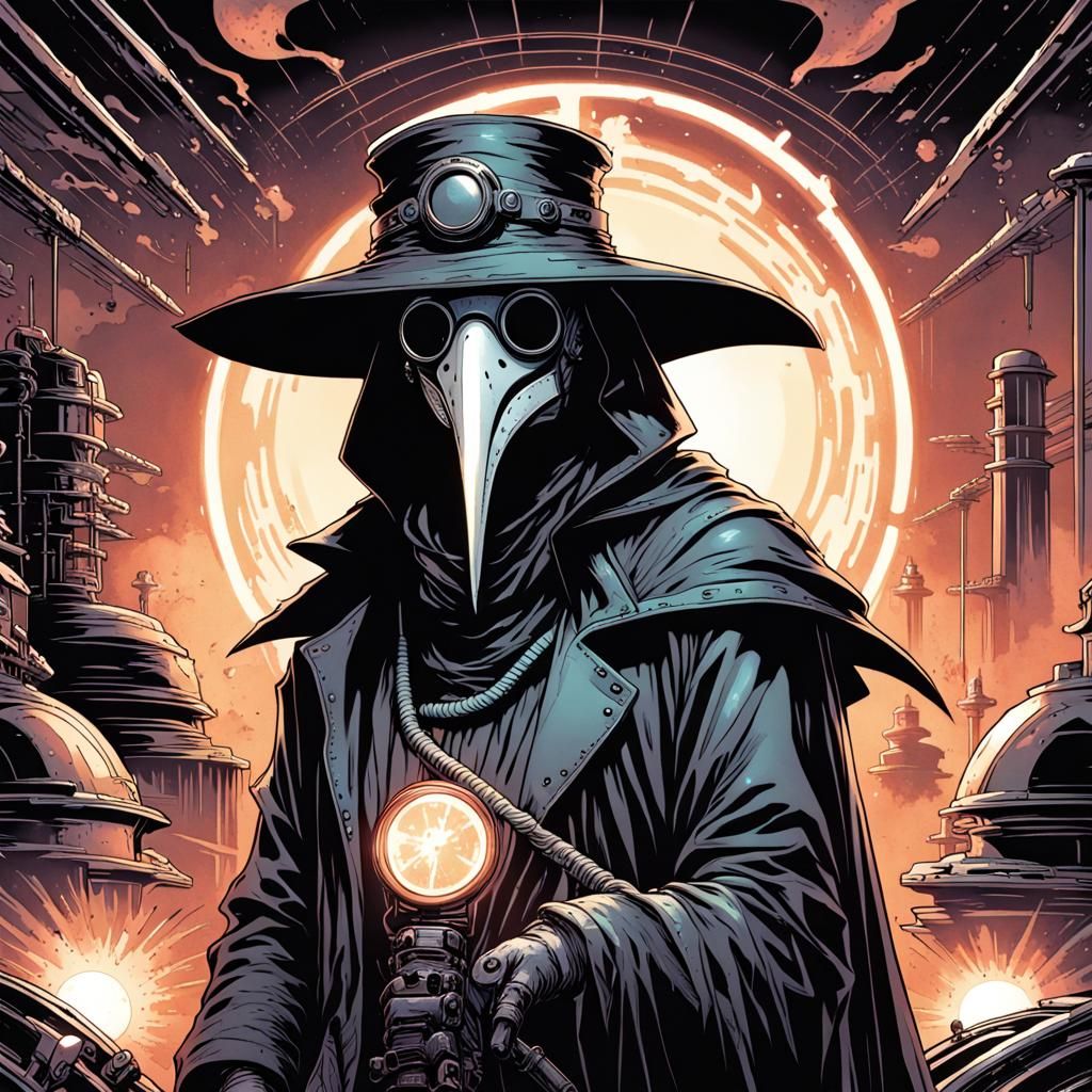 Futuristic Plague Doctor in Solar Punk Comic Art