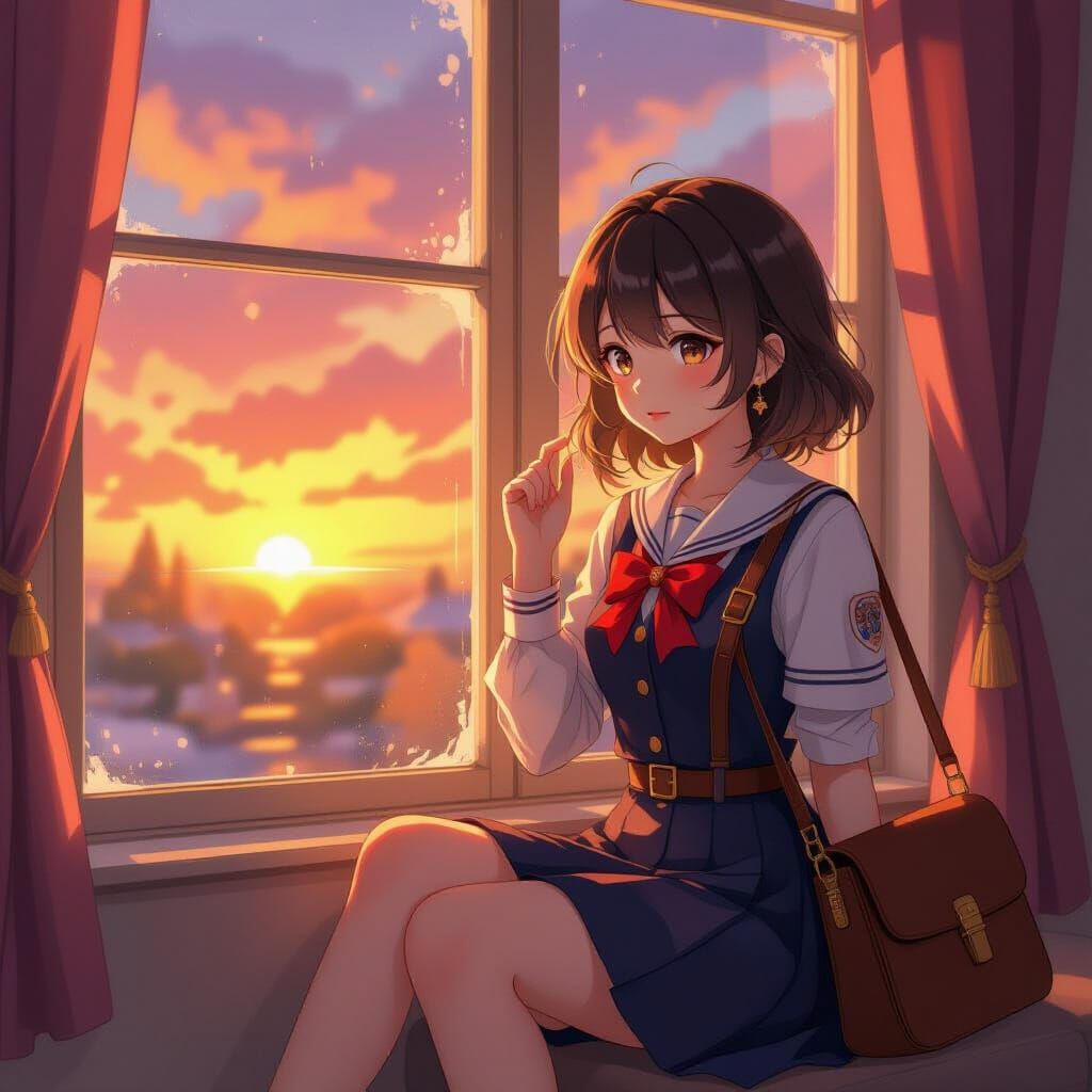 Girl by Window at Sunset, Painterly Softness