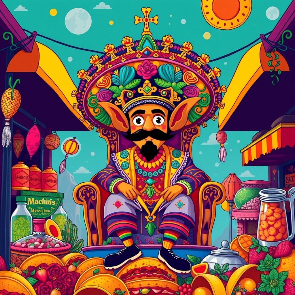 Vibrant Taco King Reigns Supreme in Whimsical Mexican Market...