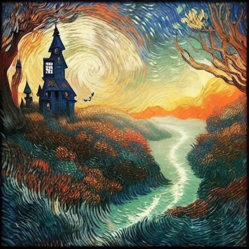 Mythological Moonlit Scene in Vintage Storybook Style