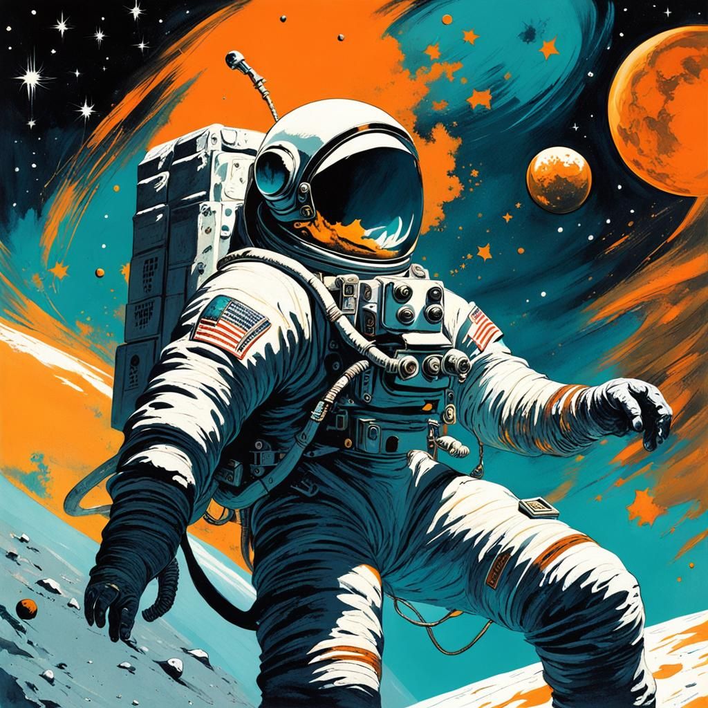 Astronaut Girl in Space: Frazetta-Inspired Art
