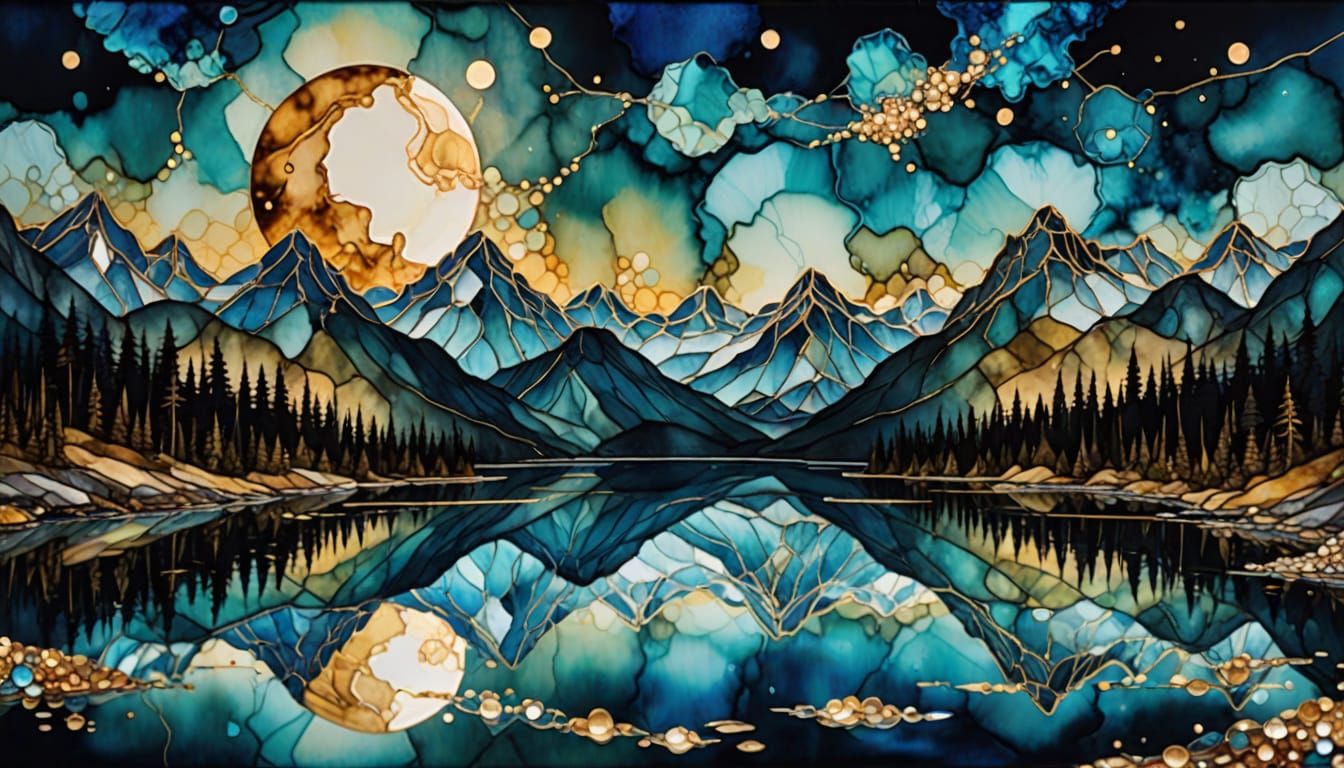 Moonlit Lake: Iridescent Abstract 3D Art