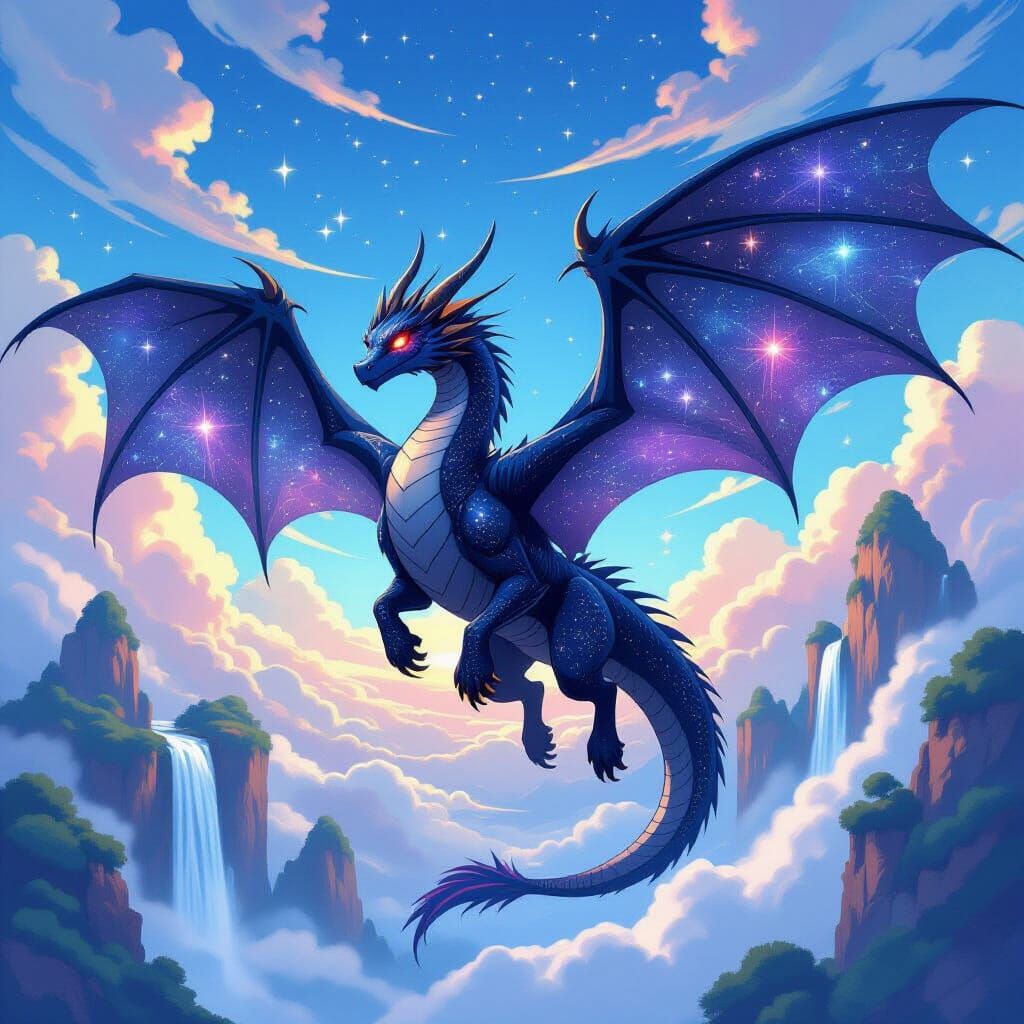 Obsidian Galaxy Dragon Soaring Anime Sky