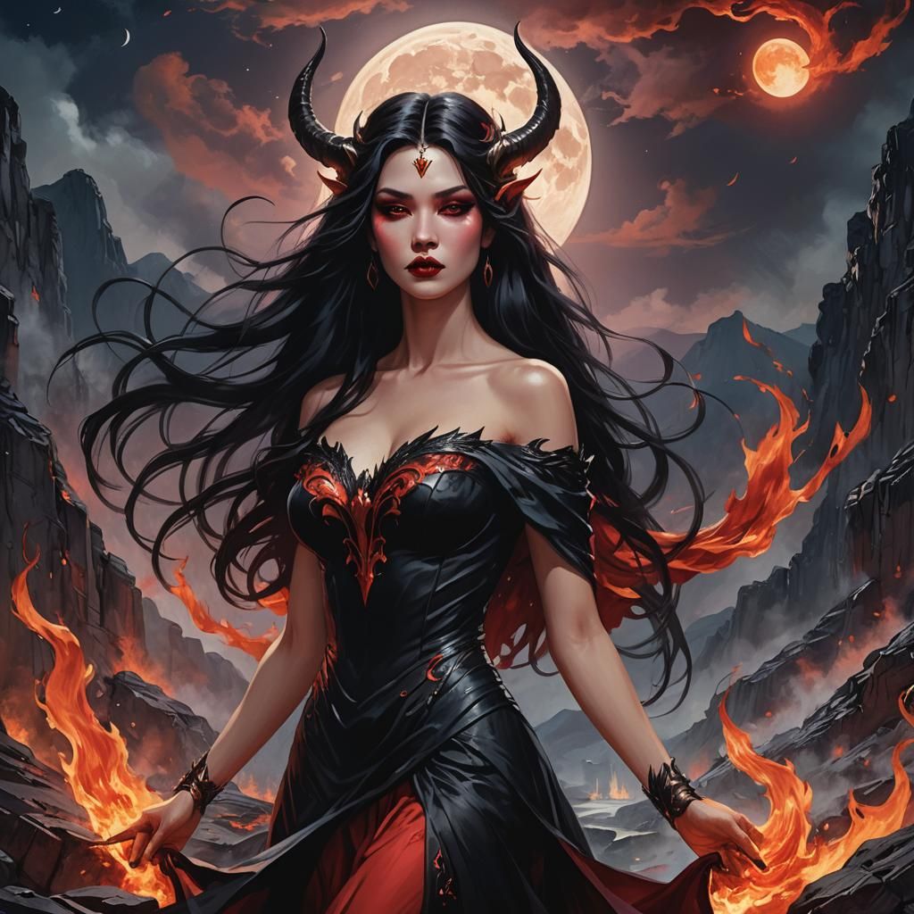 Winged Goddess in Rocky Landscape, Dark Fantasy Art