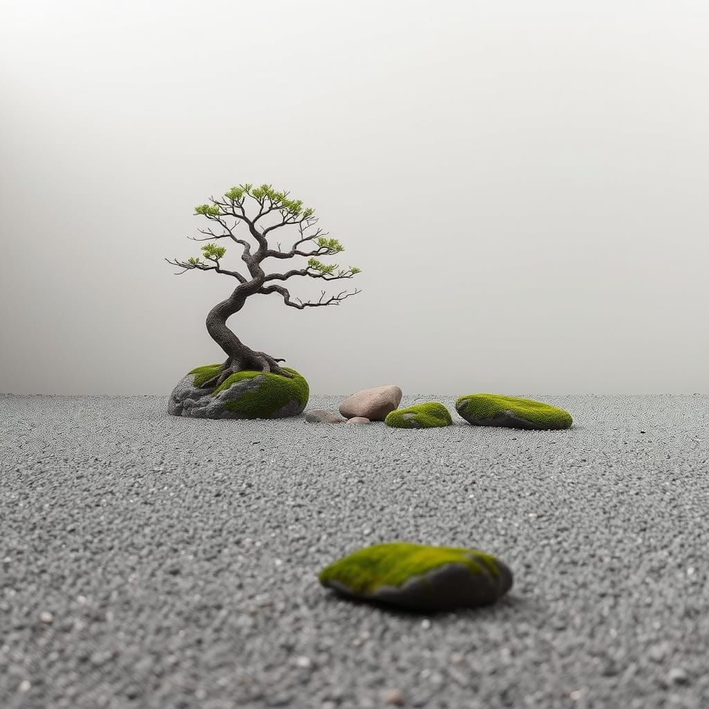 Minimalist Zen Garden with Bonsai Tree