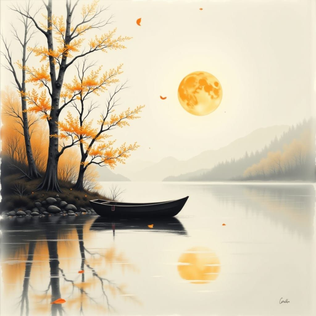 <lora:Subtle Minimalism:1.0> <lora:Modern Zen:1.0> <lora:Abstract minimalism:1.0> Haiku: Autumn moon in the water
an oar...