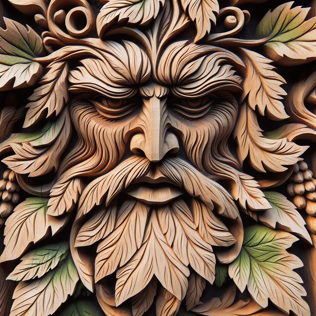 Detailed Wooden Carving of the Green Man