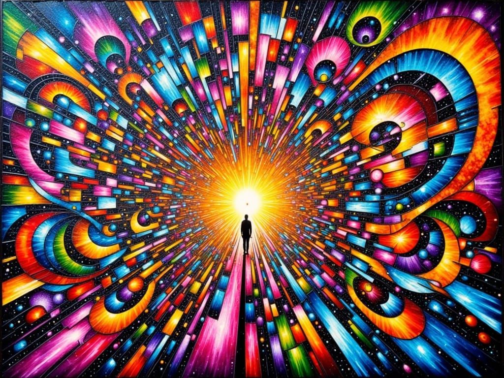 Energetic Abstract Art in Vibrant Colors and Geometric Shape...