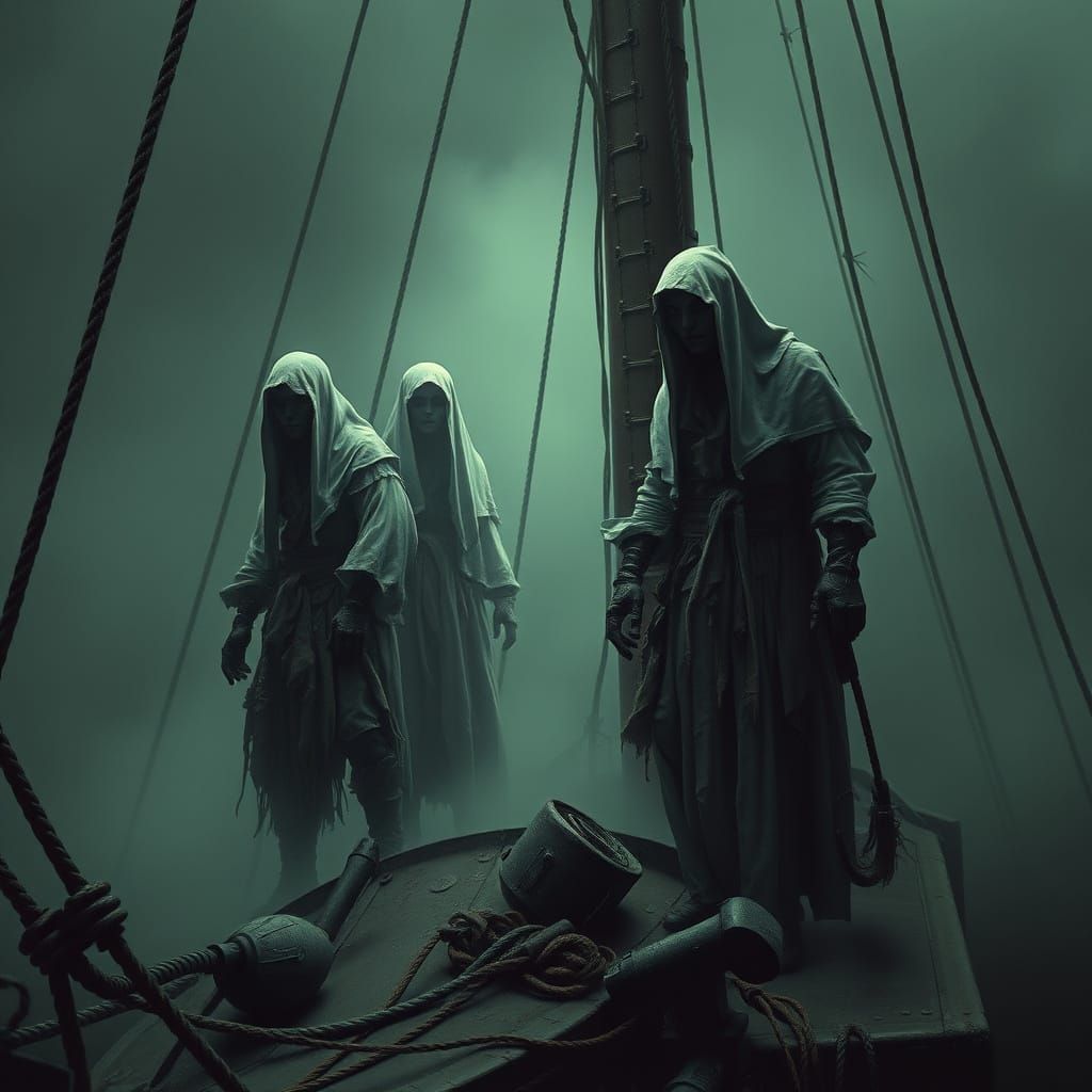 Ethereal Pirates on Ghost Ship in Biomechanical Style