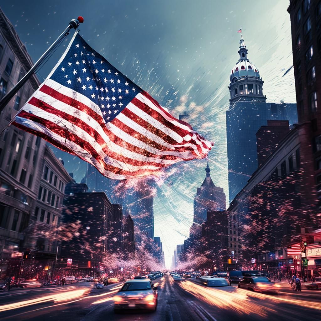 American Flag Illustration in Philadelphia Street Art Style