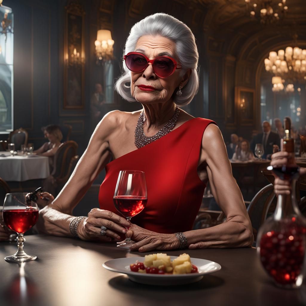 Elegant Woman with Wine, Dark Fantasy Concept Art