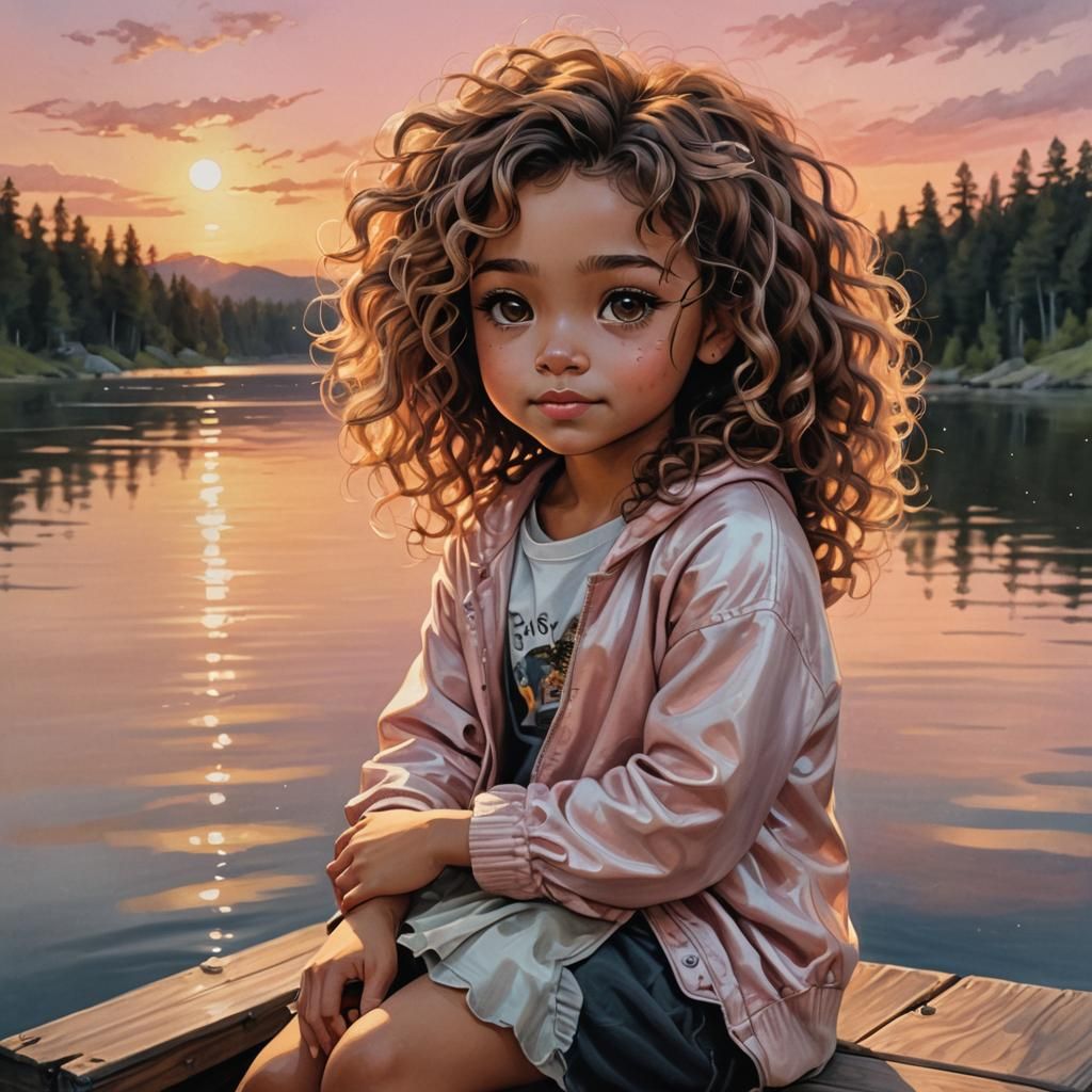 A hyper realistic image of a chibi woman with a tousled curl...
