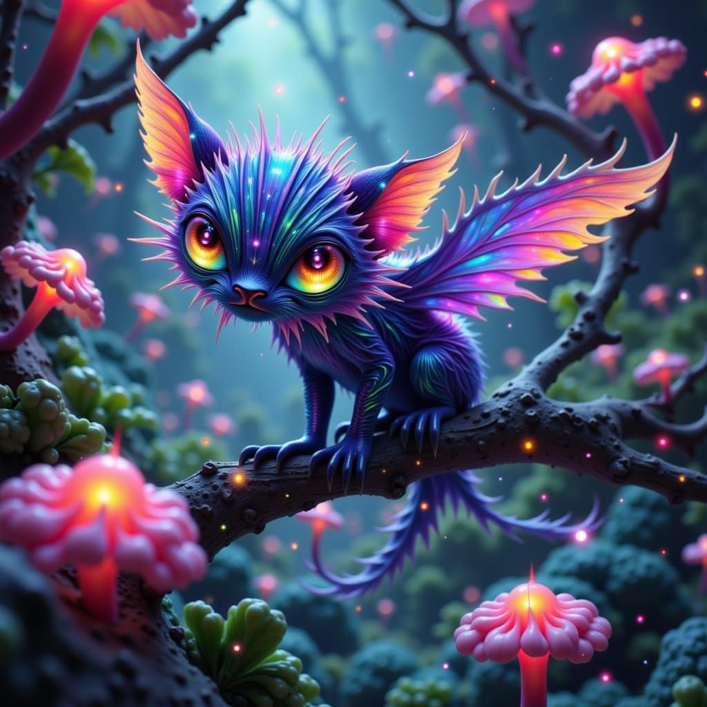 Bioluminescent Creature with Holographic Scales in Alien For...