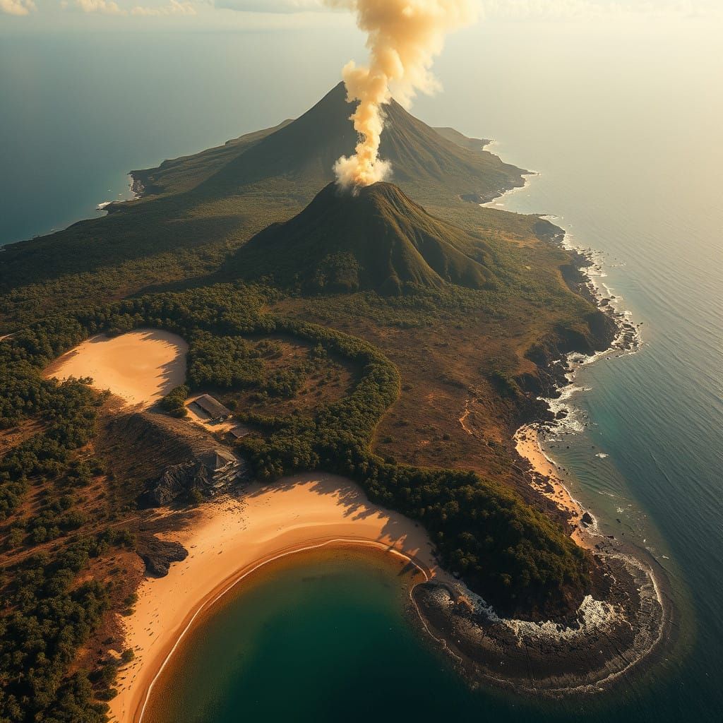 Dystopian Island Landscape in Tropical Sunset