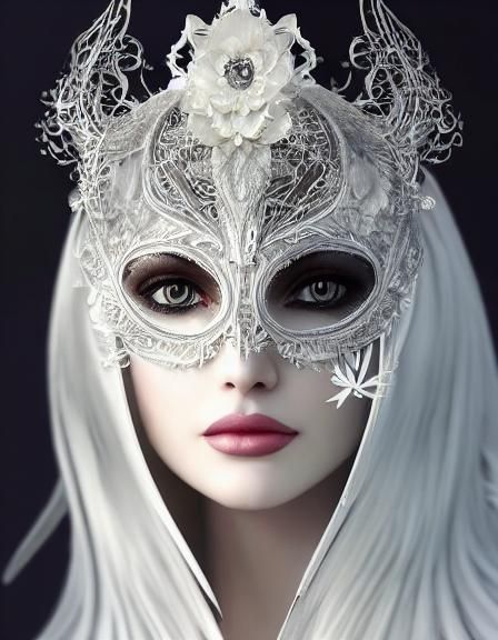 Intricate White Raven Portrait with Silver Outline