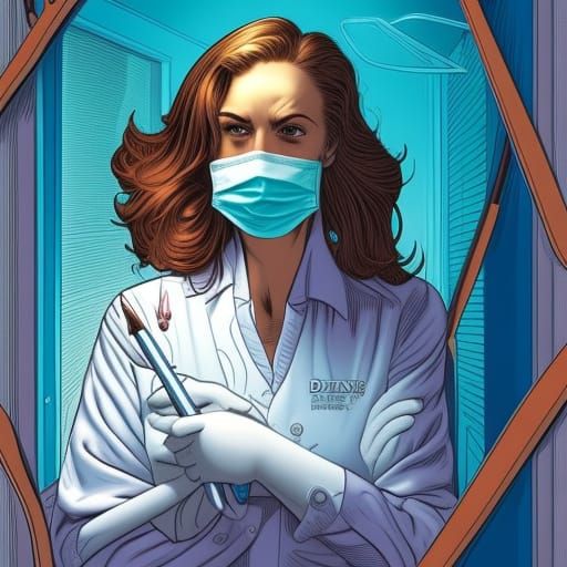 Dentist Filling Cavity in Comic Book Style