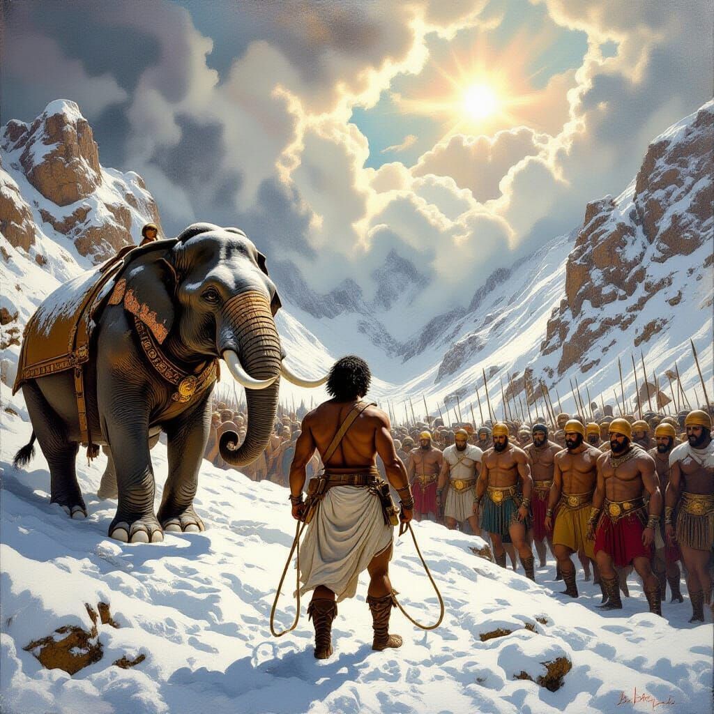 Michelangelo Style Renaissance Painting of Hannibal's Army C...