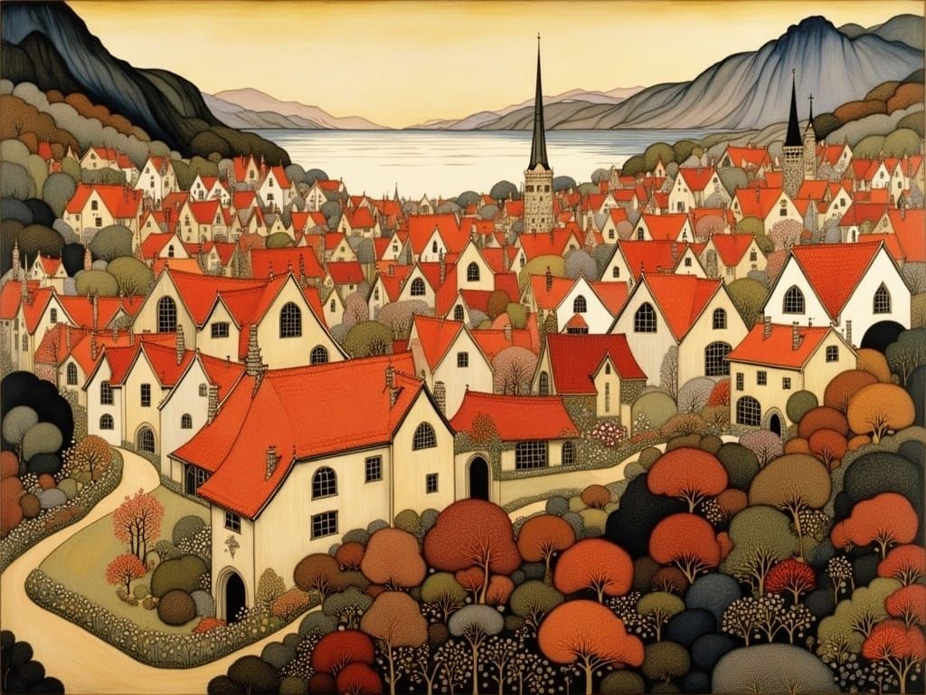 Whimsical Medieval Landscape at Twilight