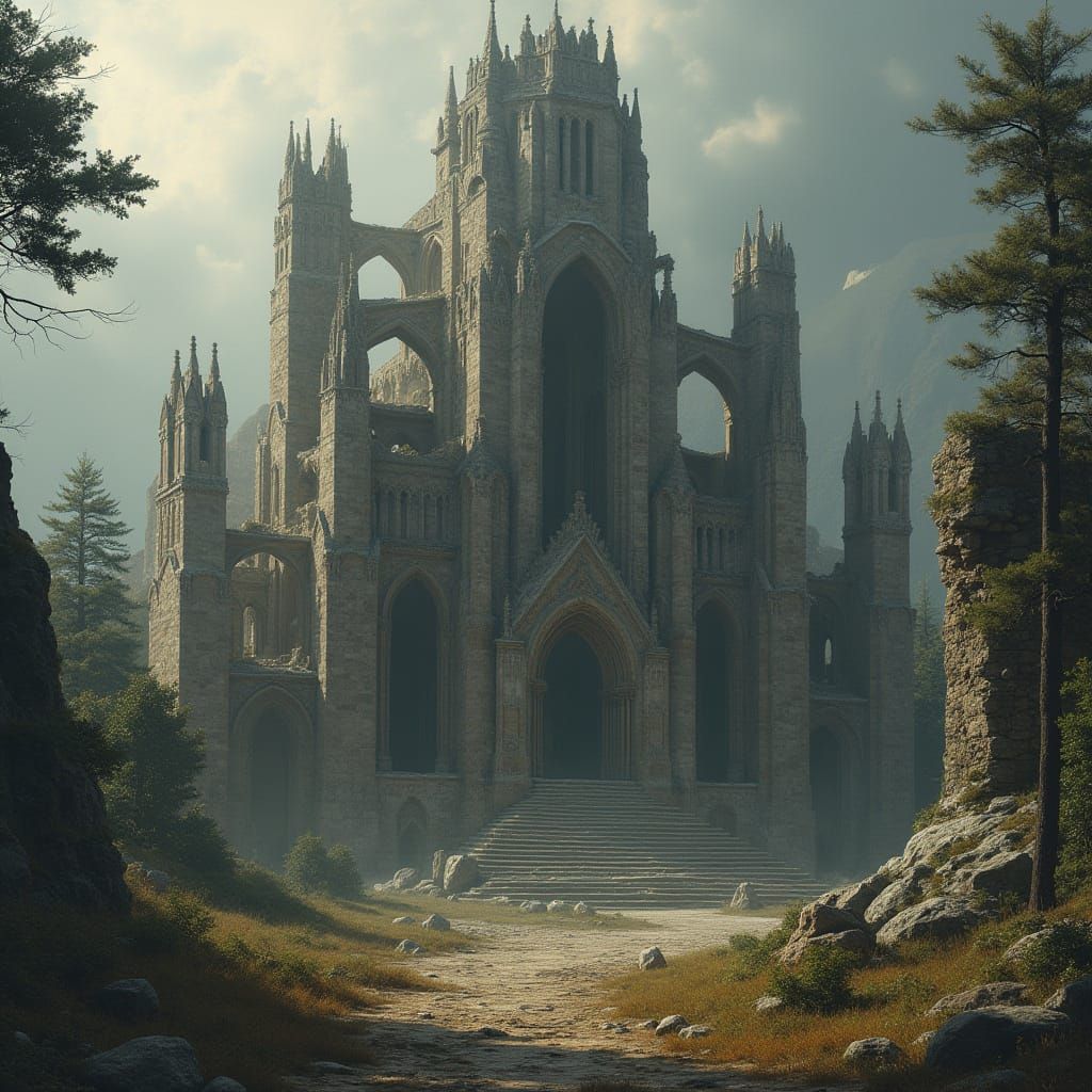 Fantasy Ruins Cathedral in a Mystical Landscape