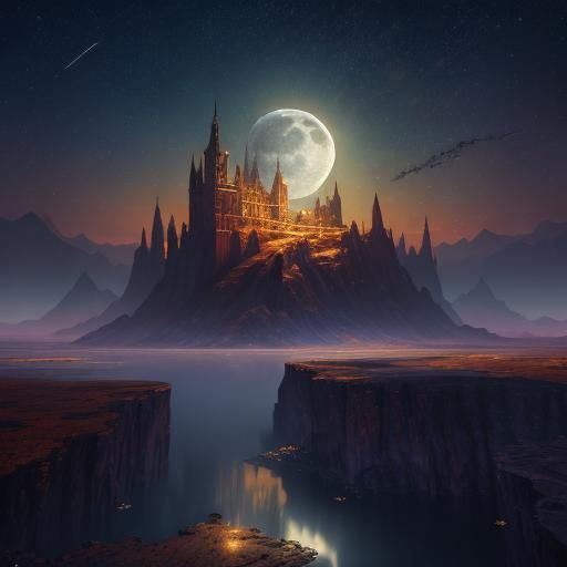 Golden Stars and Moon in Detailed Matte Painting