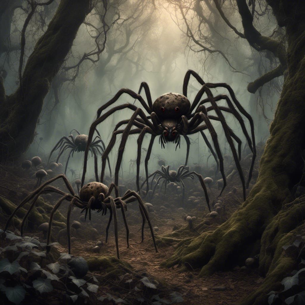 Giant Spiders in Dark Mirkwood Forest