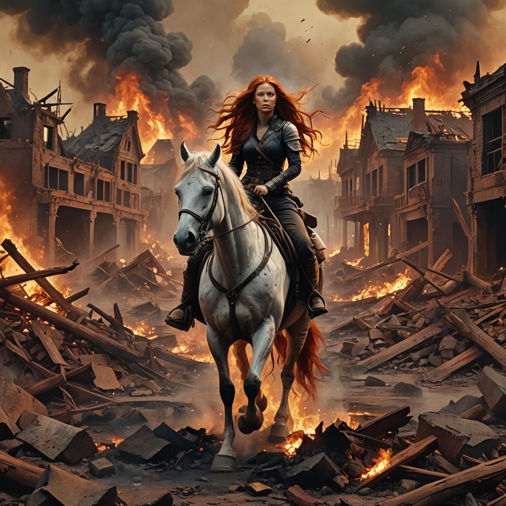 Majestic Rider in Ruined Kingdom: Fantasy Illustration