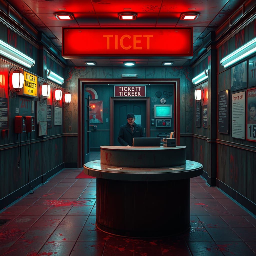 1920s Movie Theater Ticket Office in a Lovecraftian Nightmar...