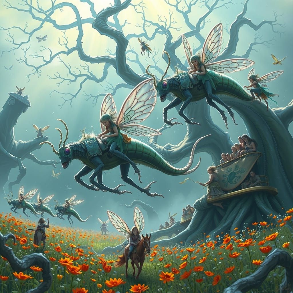 Fae Steeds Gallop Across Vibrant, Iridescent Meadow