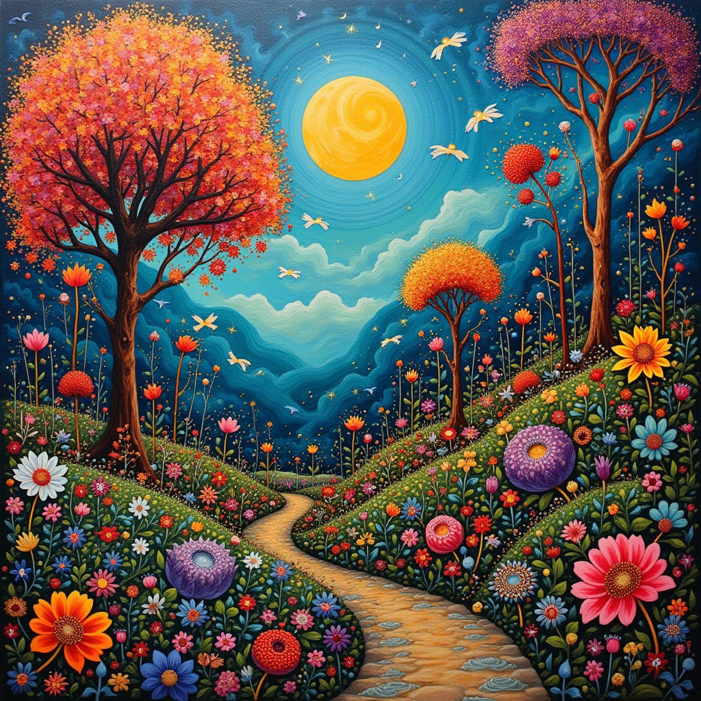 Surreal Maximalist Folk Art Oil Painting