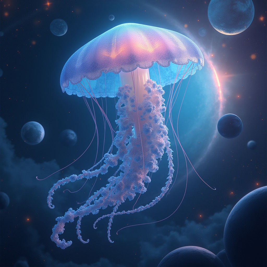 Celestial Jellyfish in Surreal Matte Painting Style