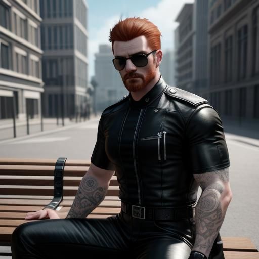 Ginger Muscle Man in Leather: 3D Game Art