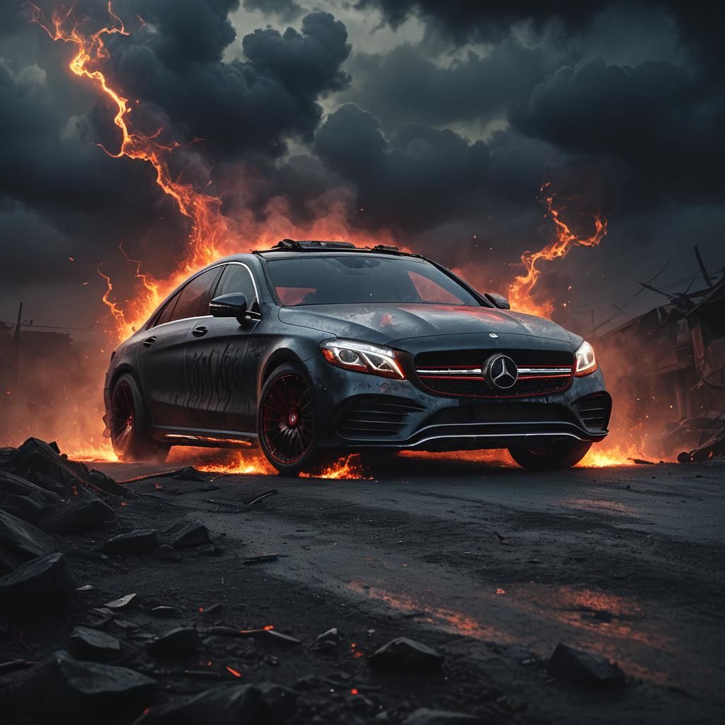 Cursed Mercedes in Dark Fantasy Matte Painting