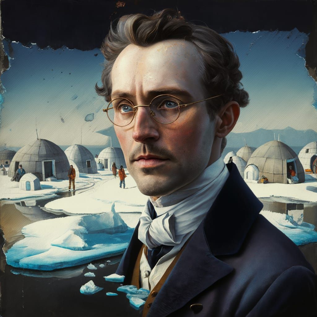 Surreal Encounter: Man and Inuit Village on Ice