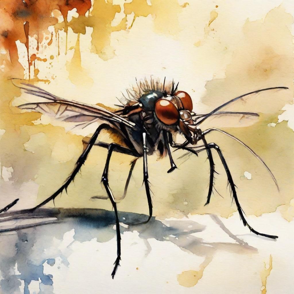 Squashed Mosquito in Gouache Watercolor Style