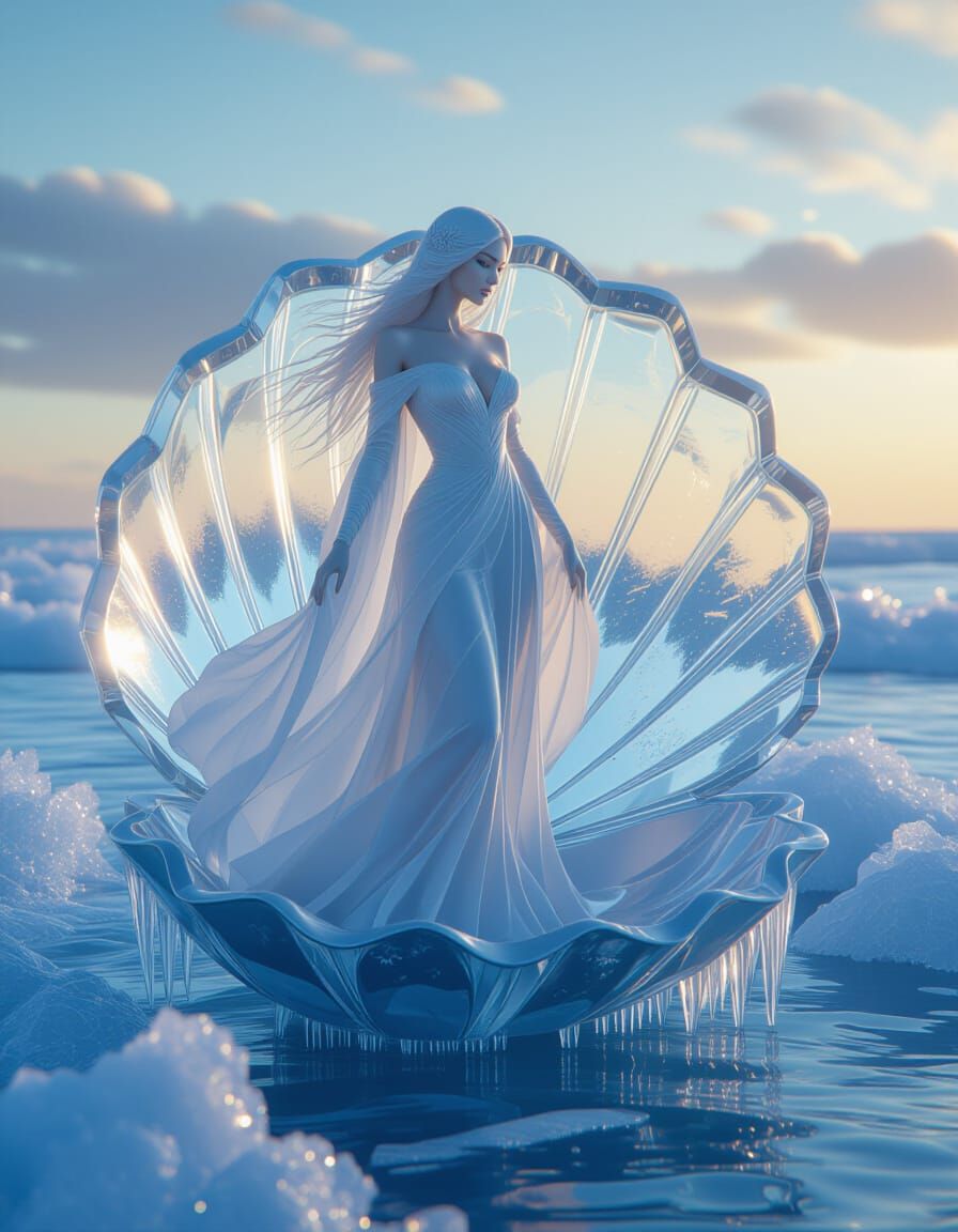 Icy Venus Sculpture in Winter Sunset Light