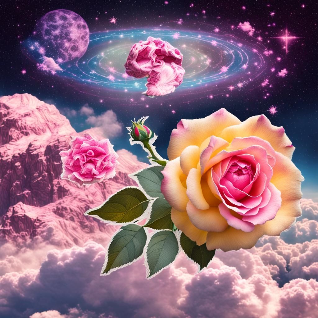 Surreal Lion and Rose in Cosmic Style