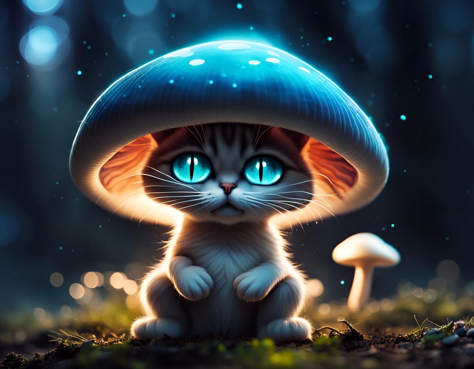 Mystical Mushroom Cat Hybrid with Glowing Runes