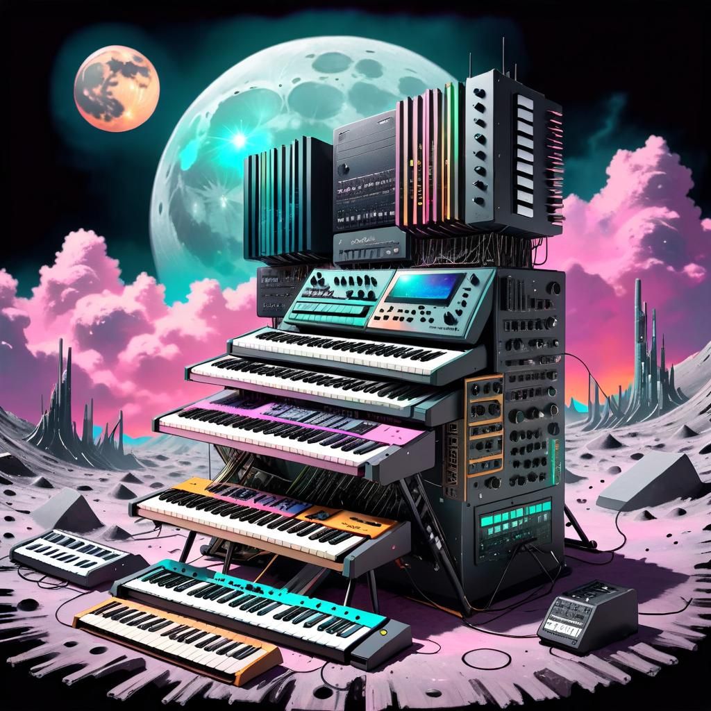 Cyberpunk Synthesizer Monolith on the Moon
