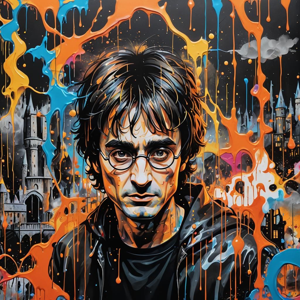 Harry Potter in Graffiti Art with Neon Lights