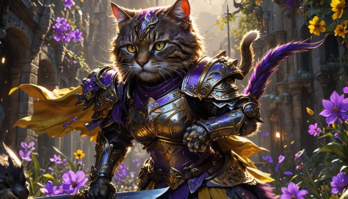 Armored Battle Cat Warrior in Dark Fantasy Style