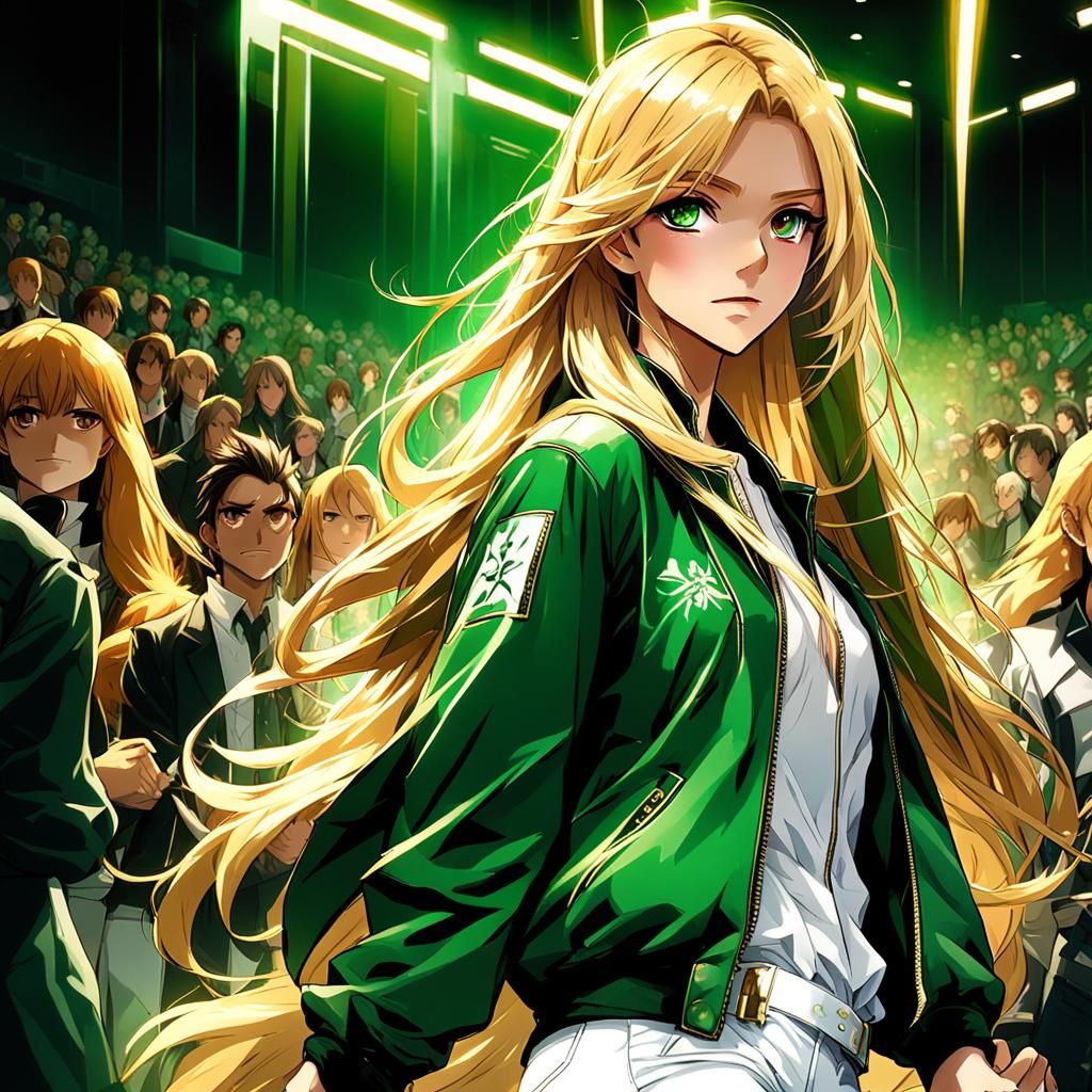 Anime-Inspired Woman at Meeting in Cyberpunk Style