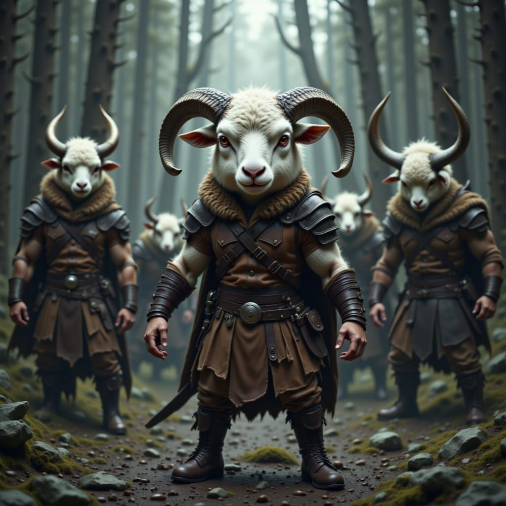 Lamb Man and Orcs in Dark Fantasy Realm