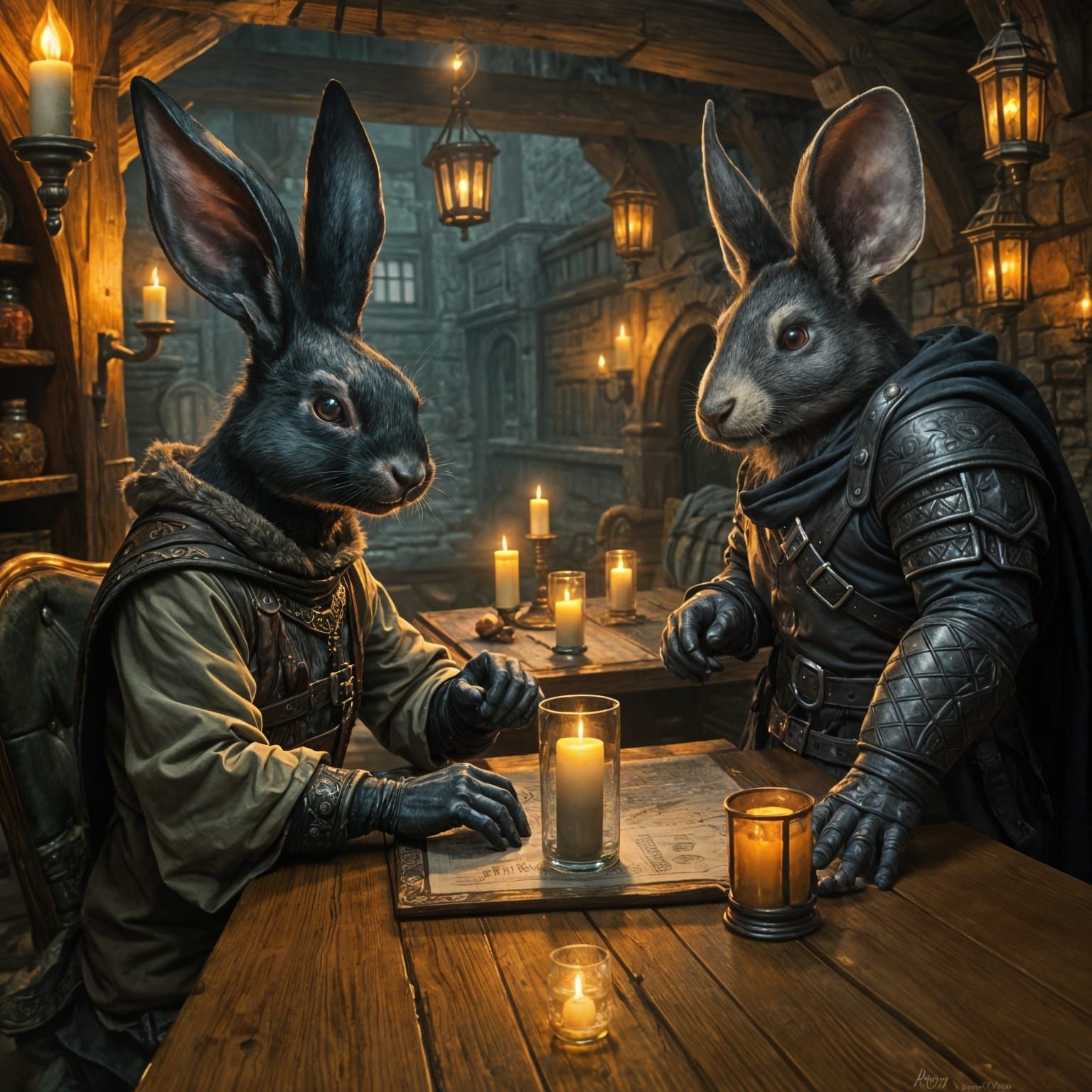 Black Rabbit Bard and Mouse Mercenary in Tavern