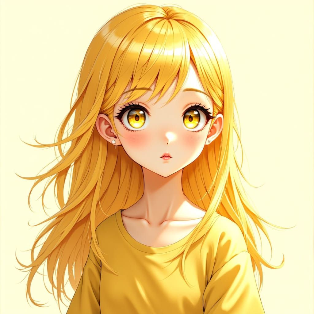 Anime Girl Portrait in Soft Yellow Tones