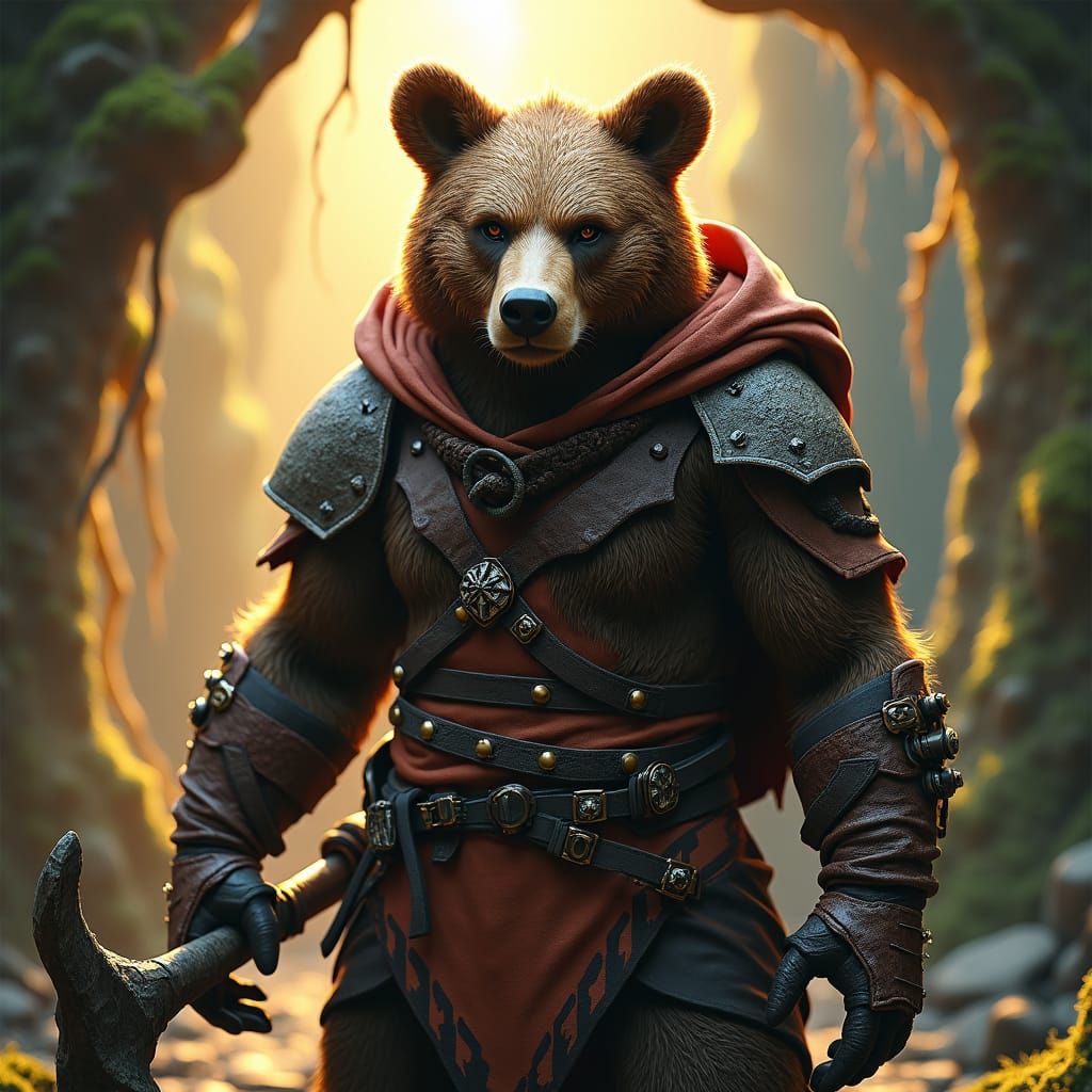 Detailed Bear Rogue in Fantasy Landscape