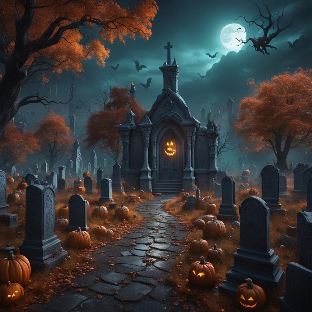 Detailed Halloween Graveyard Concept Art