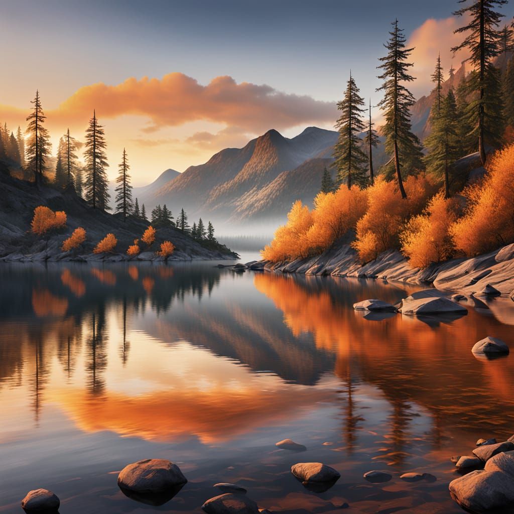 Serene Sunset Landscape in Ansel Adams Style