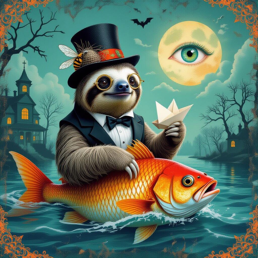 Colossal Sloth in Halloween Monocle with Paper Boat, Paul Kl...