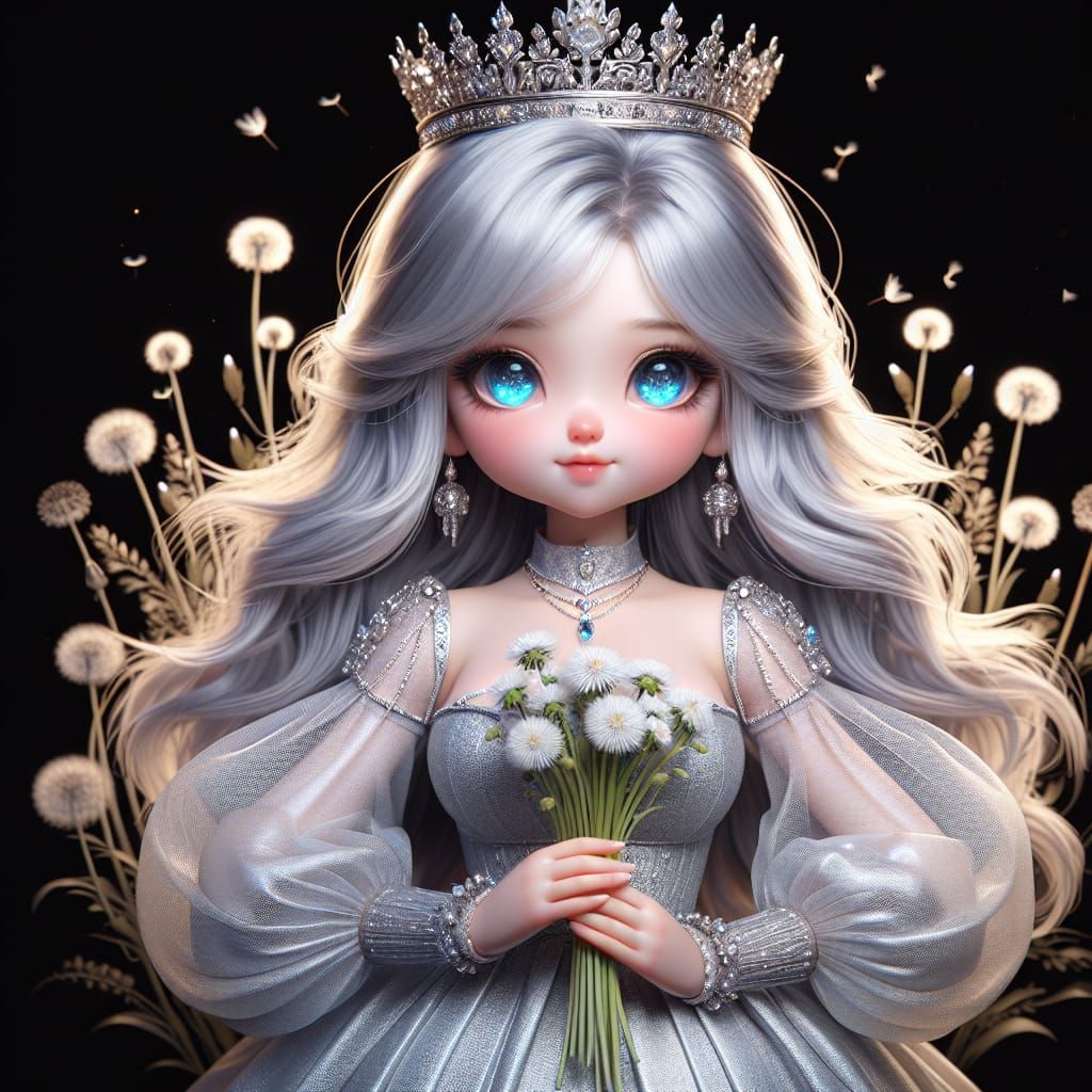 Expectant Queen with Dandelions in Animated Style